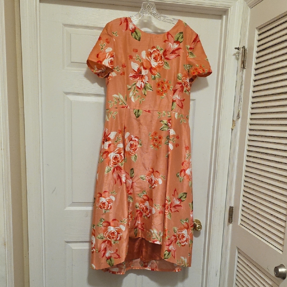 Preston & York Floral High Low Dress in Peach and Red